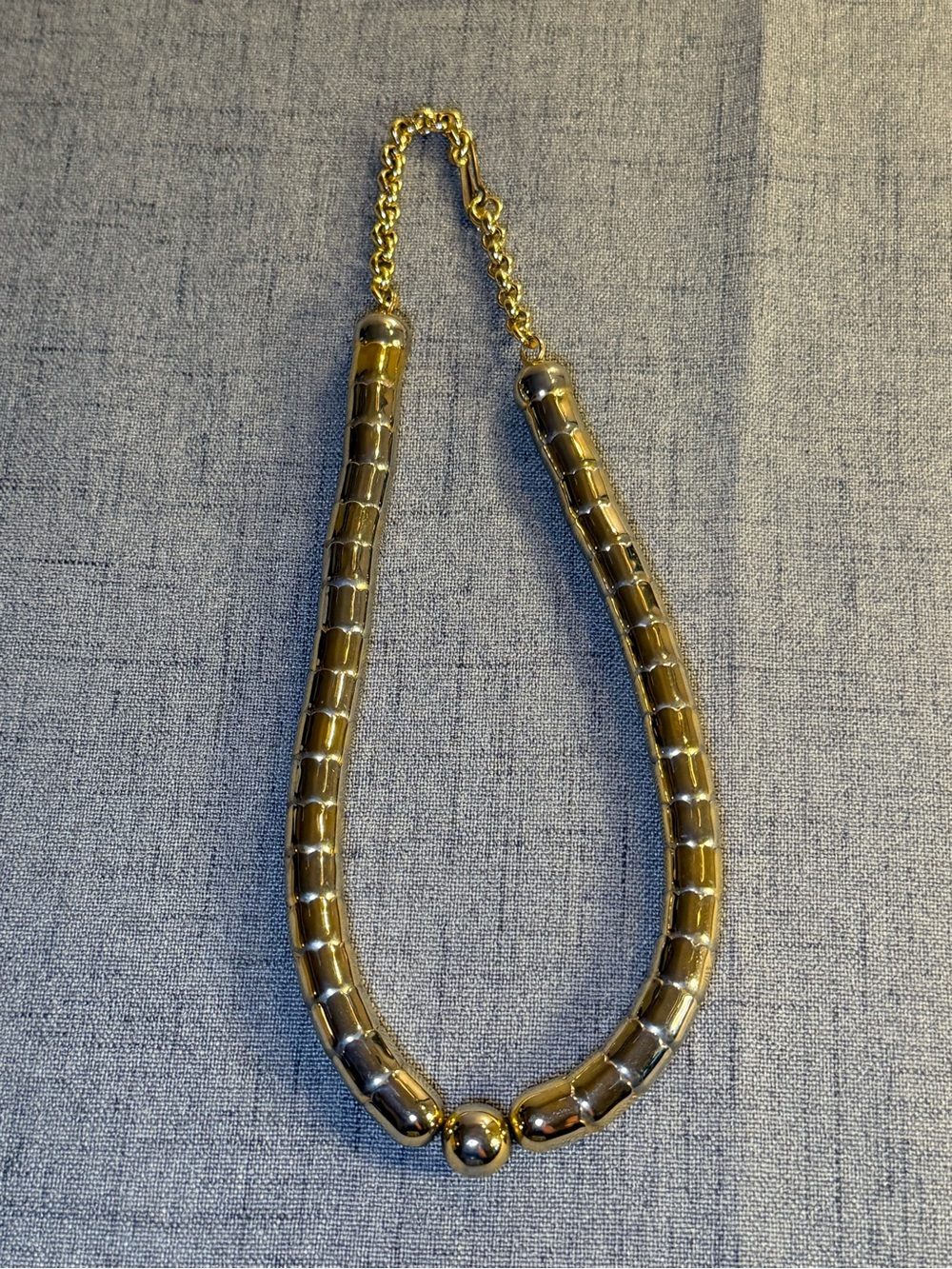 Vintage 80s Tubogas Omega Necklace Attributed to Monet Ball Bead Choker w\charm